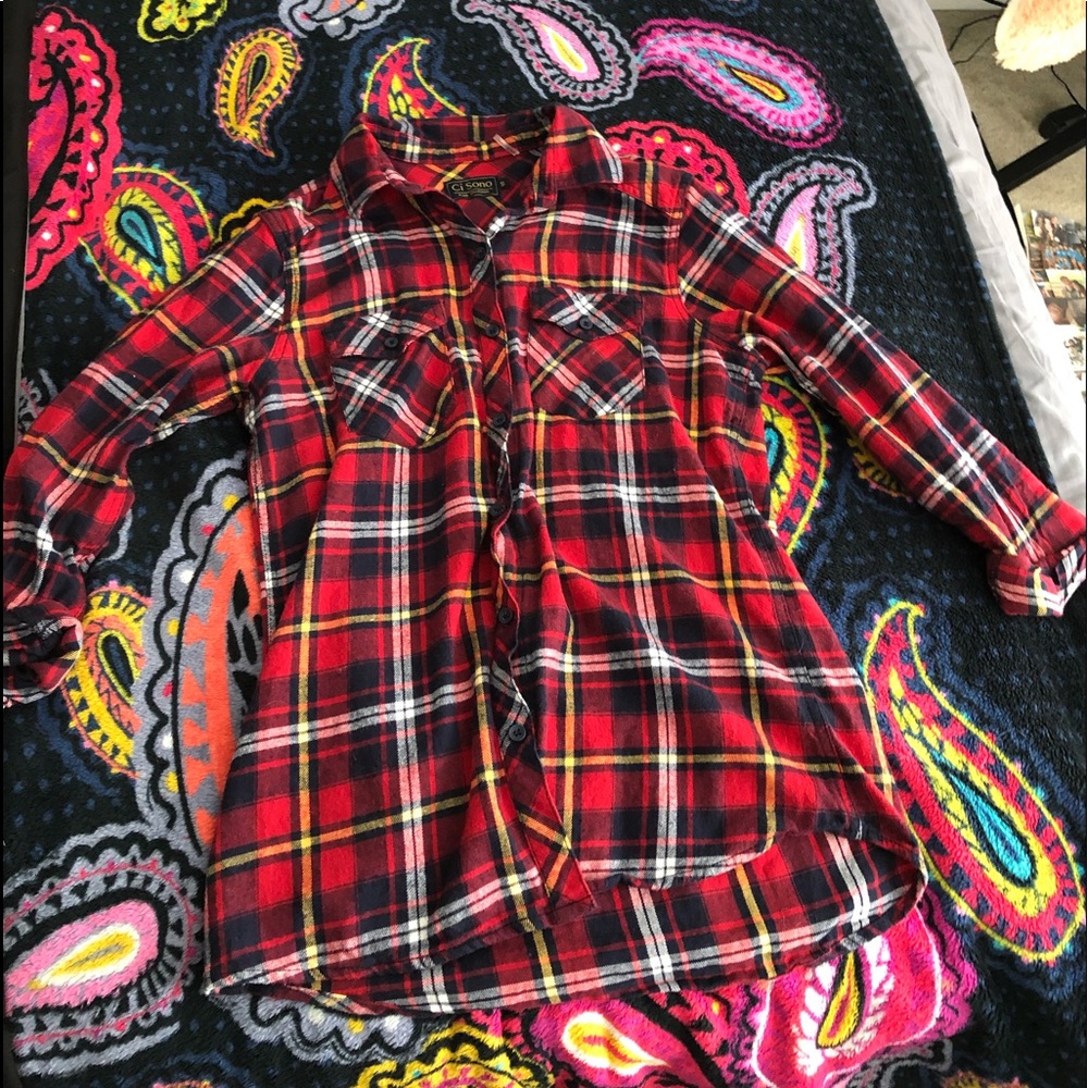 red,white,yellow & black flannel